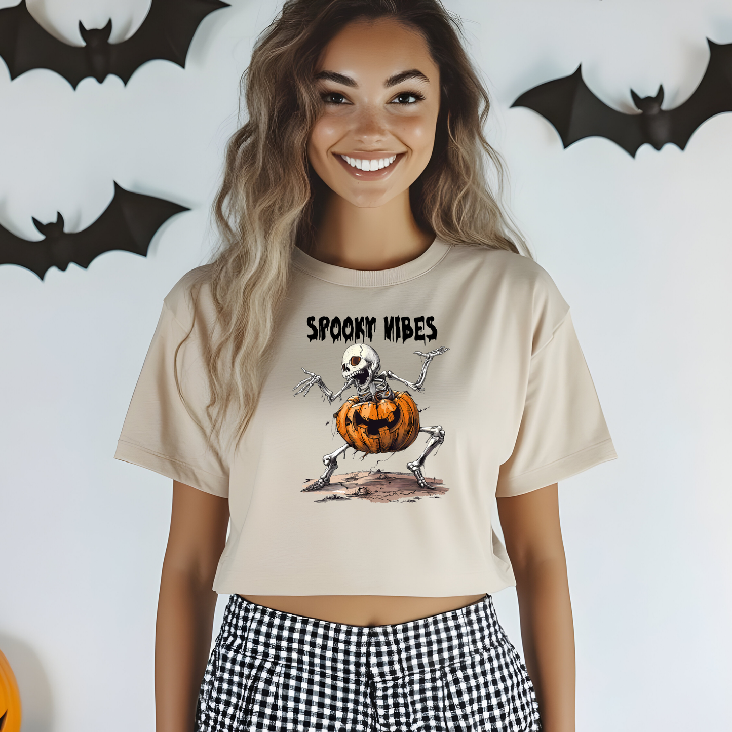 Spooky Vibes Skeleton Pumpkin Tee